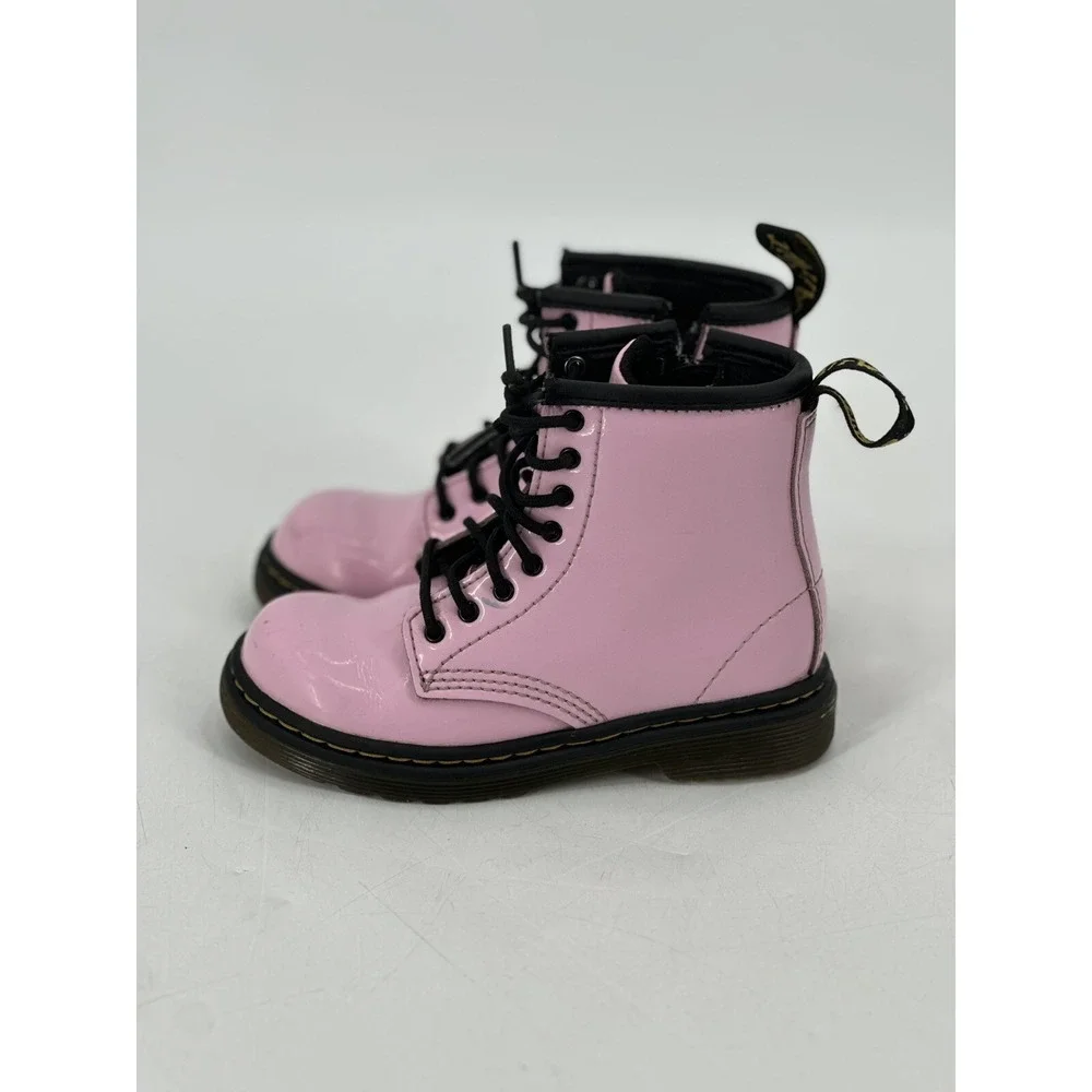 Dr Marten's 1460 Boot Kids Sz 9 Light Pink Lace‎ Up Edgy Combat Patent Leather